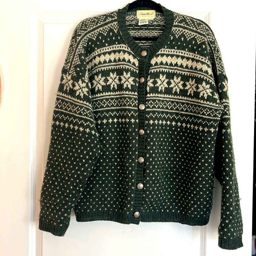 Vintage Eddie Bauer Hand Knit 100% Wool Faire Isle Sweater